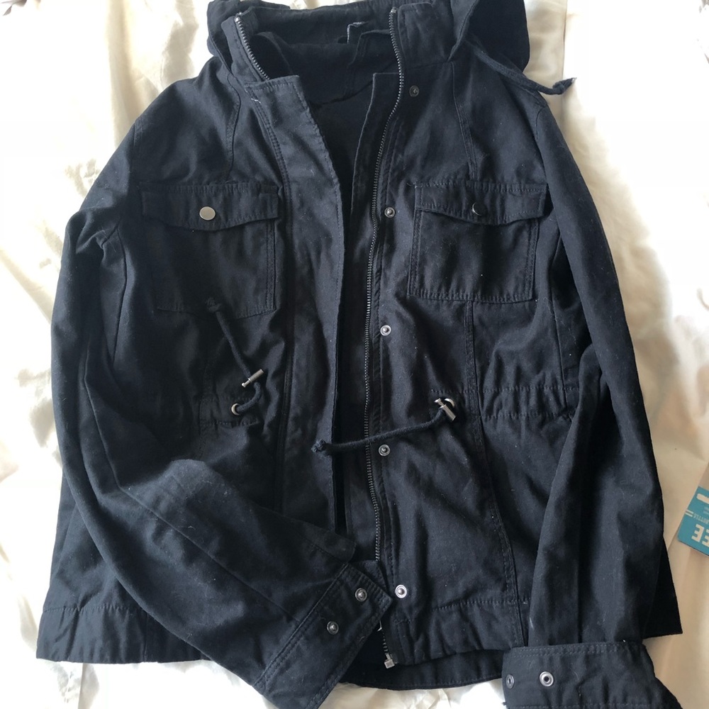 Black Moto Coat with Zippers and Hood